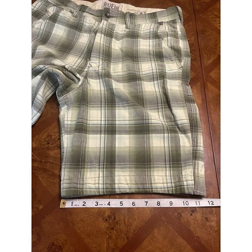 RUEHL No.925 Men's 32 Plaid Green Chino Shorts Heavy Twill Button Fly Drawstring